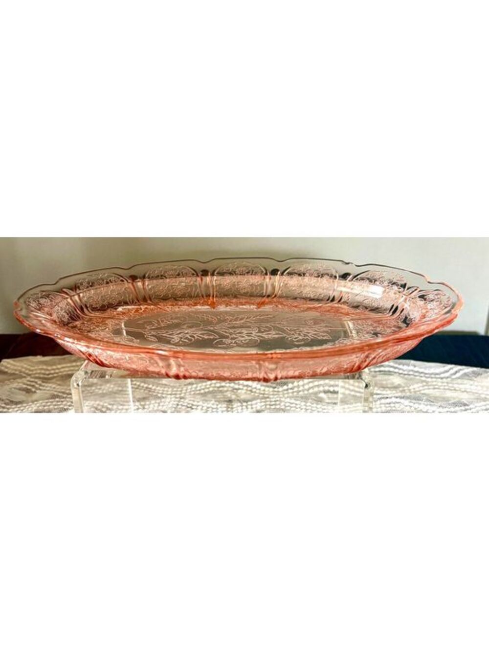 Vintage Jeannette Pink Depression Glass Cherry Blossom Oval Platter 11 inches